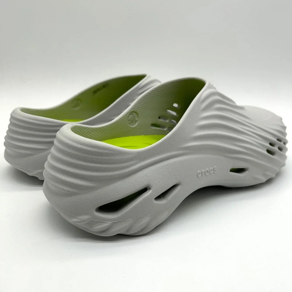 Crocs Echo Wave Clogs Mens 11 Atmosphere Grey Lime Slip On Shoes Slides Sandals